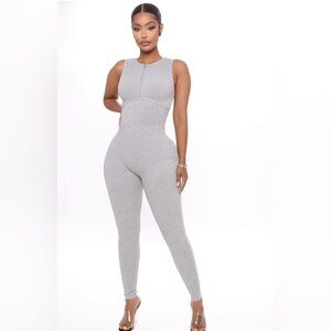 Heather grey ribbed jumpsuit
